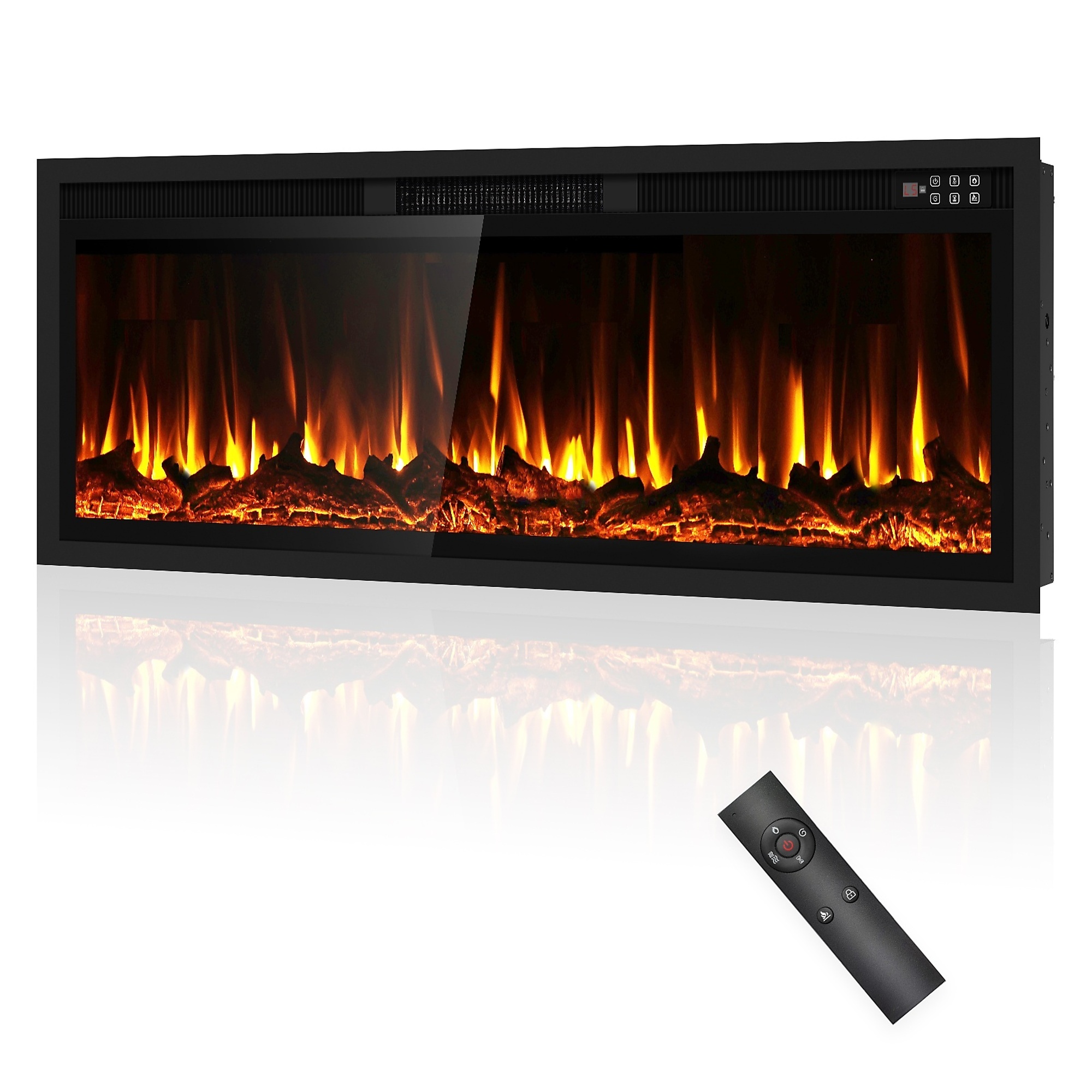 EdenDirect 50in Electric Fireplace Heater, 750/1500W, Full Screen, 12-Color Flame, Recessed & Wall Mount, Remote Control, Touchscreen, 8-Hr Timer